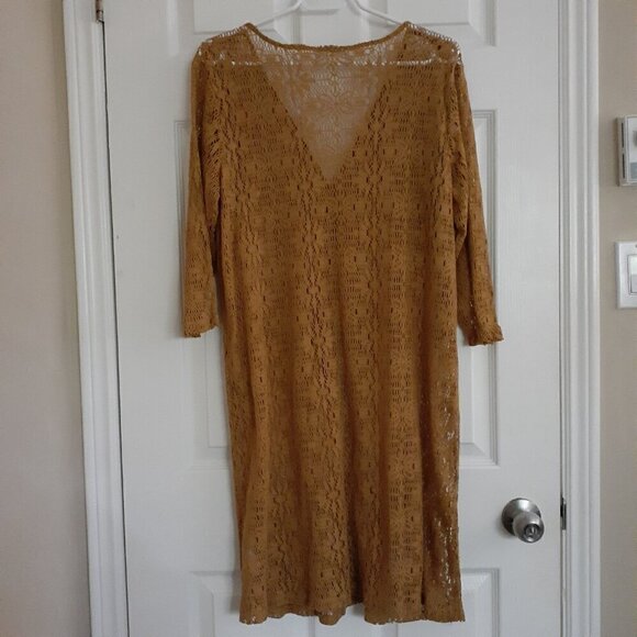 Maurices Women's Size Large Brown Tan Crochet Button Bohemian Duster Cardigan - Picture 3 of 12